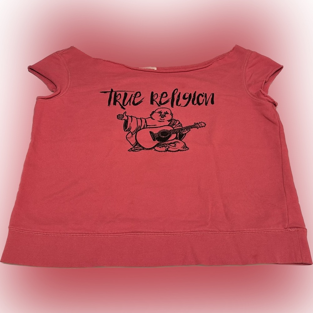 True Religion pink off shoulder cotton top size Xl